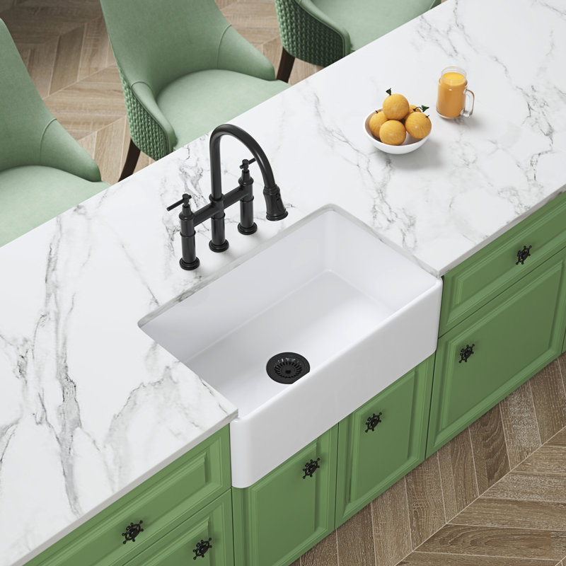 Apron Undermount Sink - White Ceramic Kitchen Single Bowl Deep Construction Scratch-