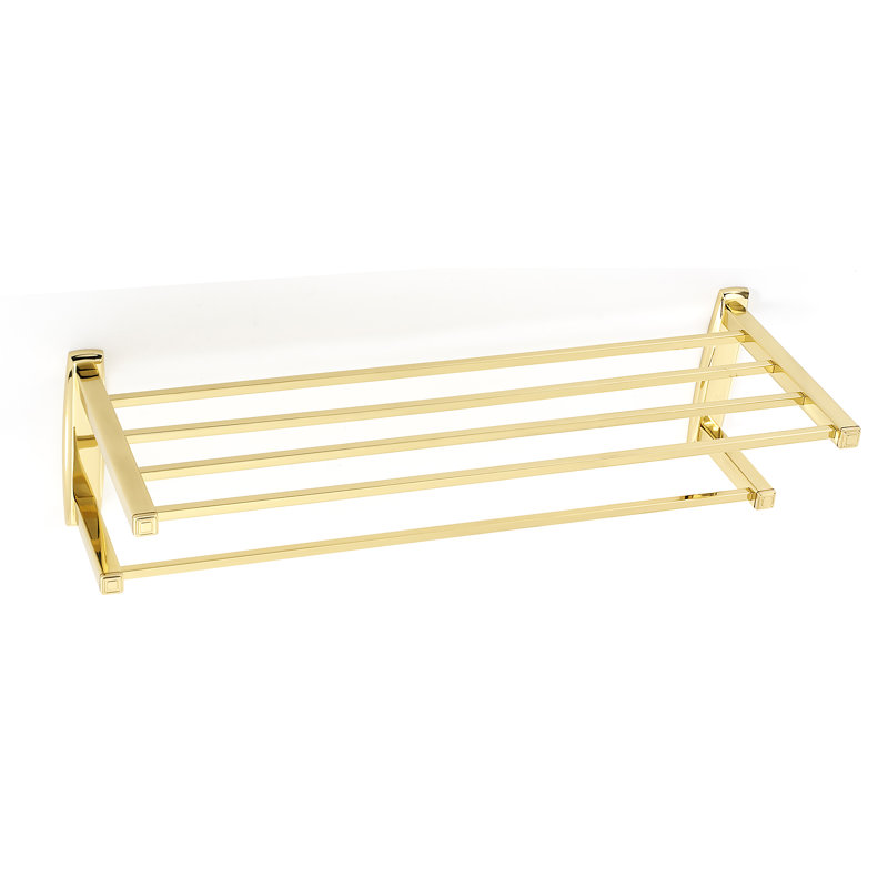 Cube 2 Piece Metal Bracket Shelf with Towel Bar, Polished Brass