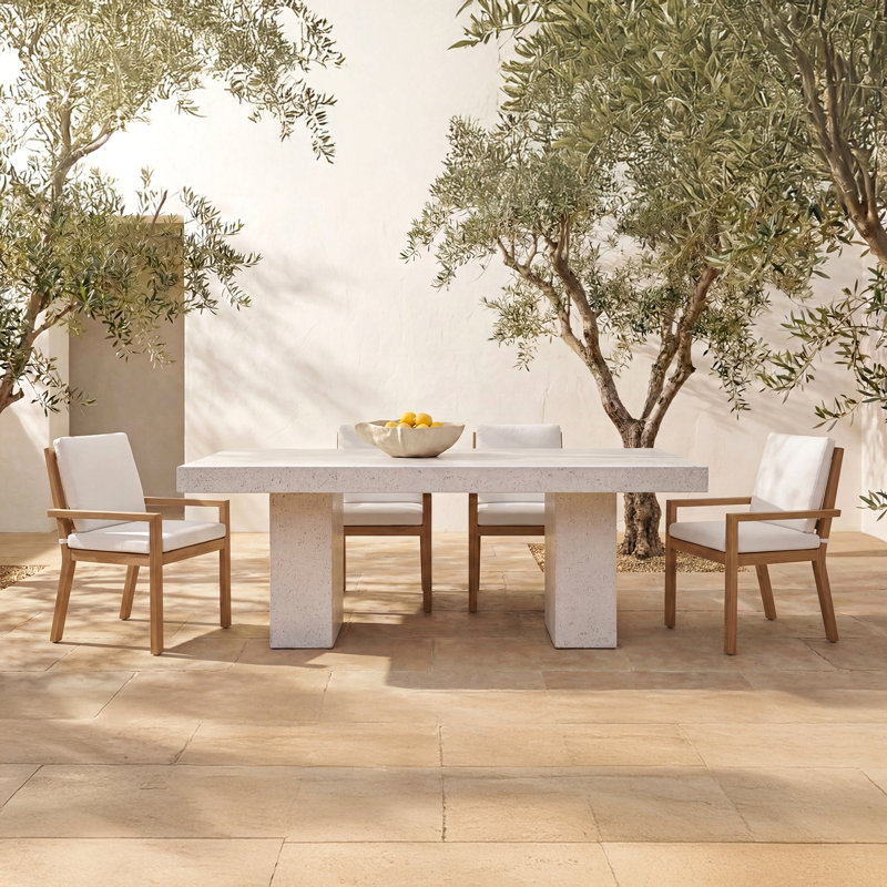 Chaise de salle à manger d'extérieur, dossier à lattes, teck massif, mousse à séchage rapide