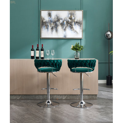 Ensemble de 2 tabourets de bar pivotants réglables avec repose-pieds et base chromés, revêtement en velours pour le confort et le style, vert