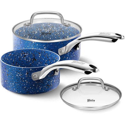 Ensemble de casseroles en aluminium antiadhésif Hlafrg 1 + 2 pte avec couvercle, revêtement en granit gris