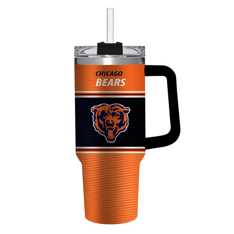 40 oz Gobelet de voyage en acier inoxydable avec paille NFL, NFL Chicago Bears