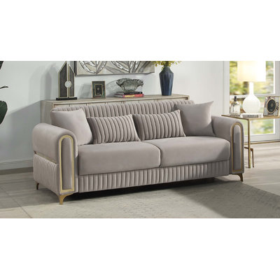Modern Upholstered Sofa With Solid Birch Wood Frame, Pocket Coil Seating And Stainless Steel Legs