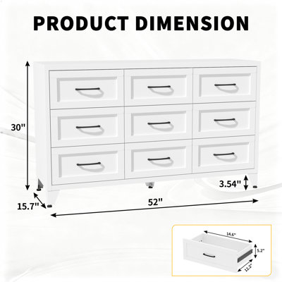 Commode 9 tiroirs pour la chambre à coucher, commode à profil en métal, commode de chambre blanche avec tiroirs de rangement pour placard, couloir, entrée, meubles en acier avec glissières silencieuses, facile à nettoyer et à gratter
