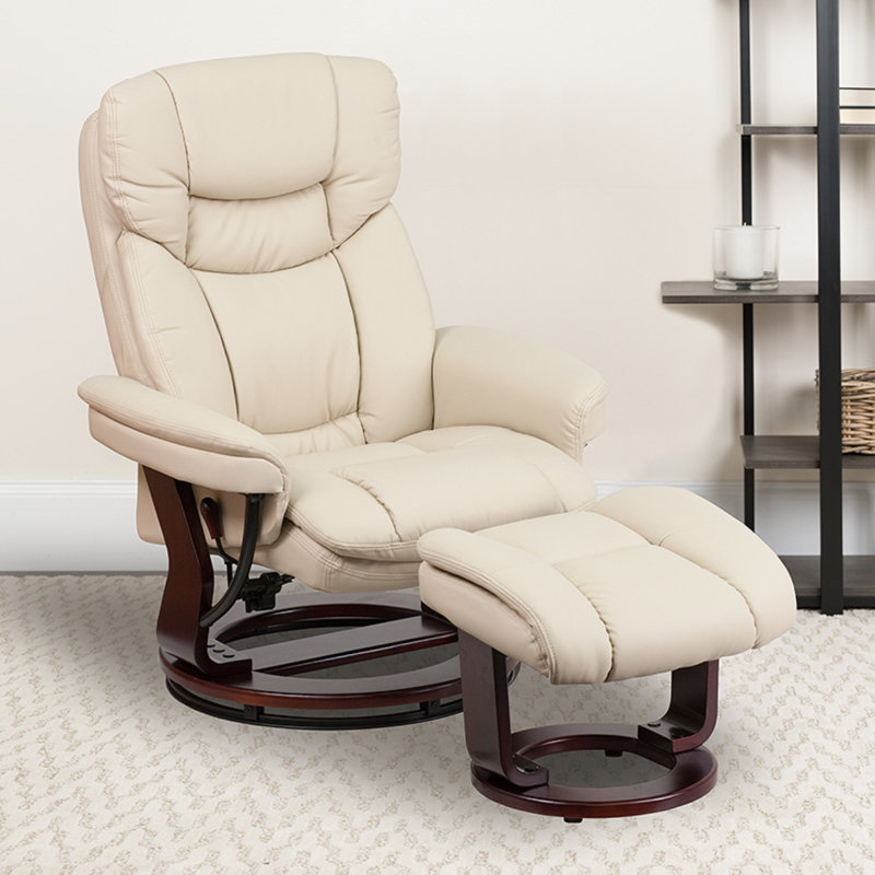 Casey-Jane Contemporary Multi-Position Padded Recliner with Ottoman, Beige Faux Leather