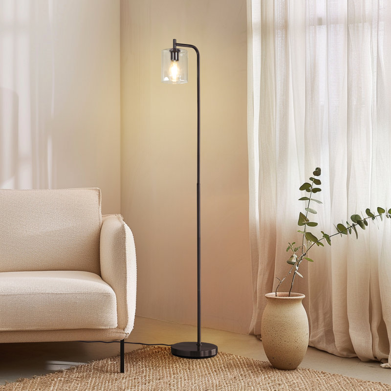 Bronze Industrial Floor Lamp with Glass Shade and Edison Bulb