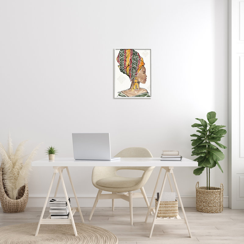 Art africain, estampe numérique de la tête d'une femme africaine encadrée par Anne Tavoletti, H 20 po x l 16 po, Cadre blanc