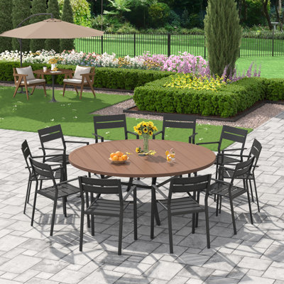 Ensemble repas d'extérieur pour 10 personnes avec fauteuil empilable