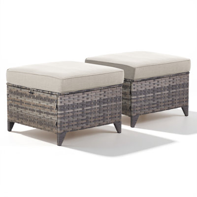 Harperayne Wicker Outdoor Ottoman With Thick Cushions(Set Of 2)