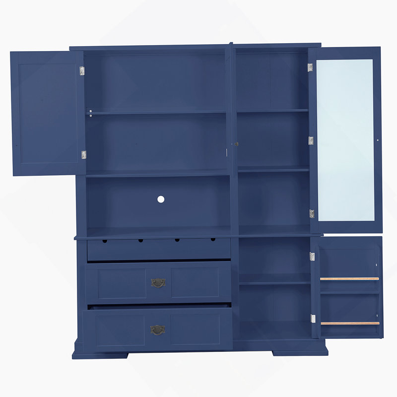 Armoire décorative autoportante, garde-manger avec tiroirs et tablettes réglables, Bleu