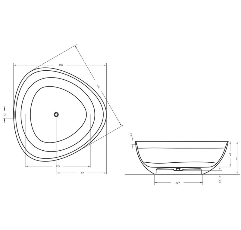 1650mm x 165mm Soaking Acrylic Bathtub