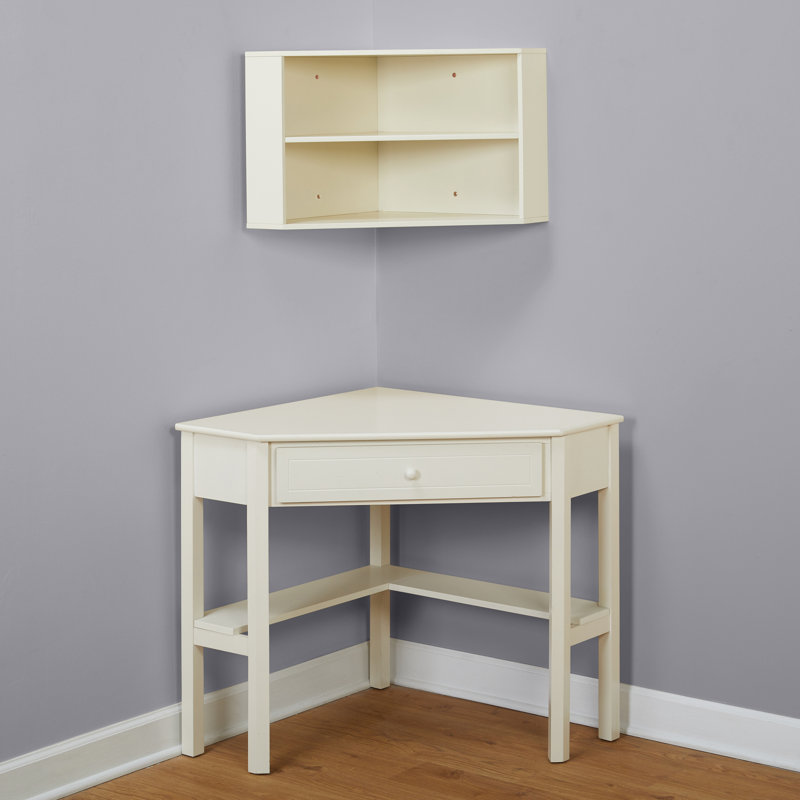Carevic Corner Solid Wood Base Writing Desk, Off White