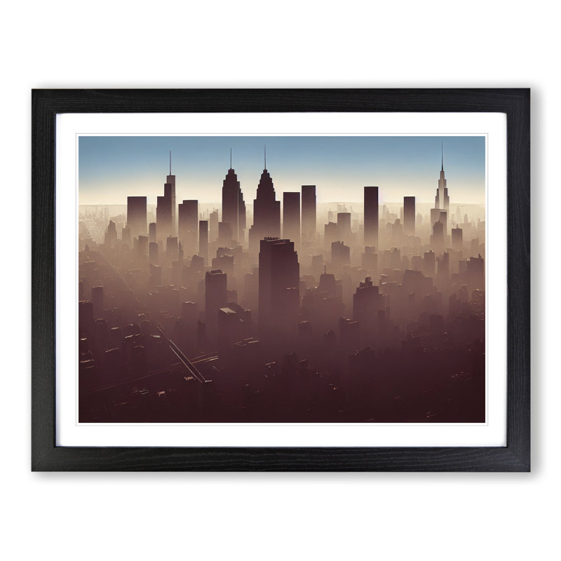 XH1022-6146X Modern New York Skyline - Single Picture Frame Print, Black, 34cm H x 46cm W x 2cm D