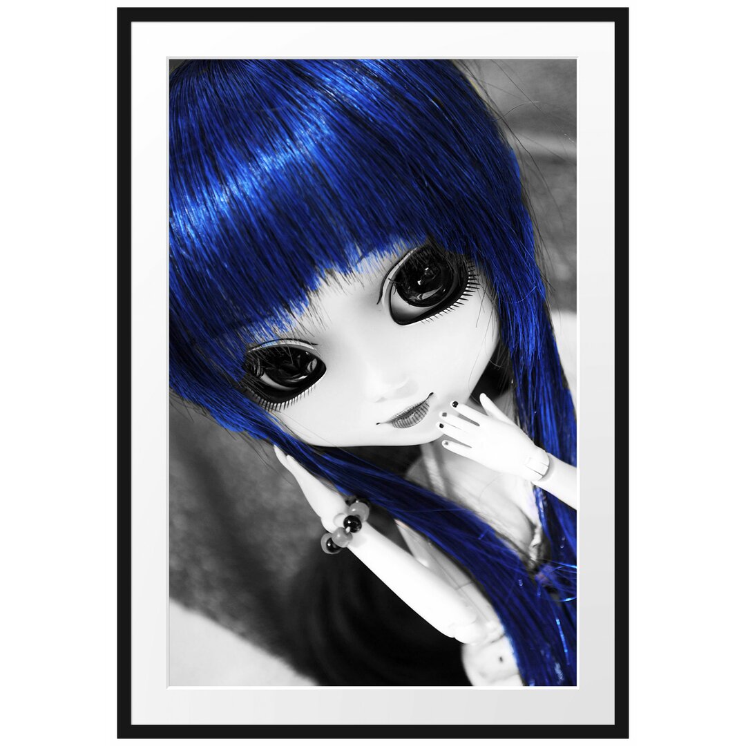 Gerahmtes Poster Pullip-Puppe mit blau Haaren