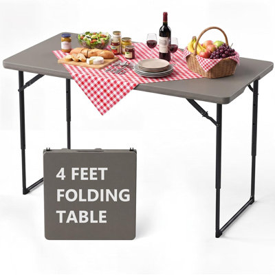 Table de camping pliante 48 po, table pliante en plastique à hauteur ajustable 400 lb avec poignée de transport intégrée pour utilisation en plein air