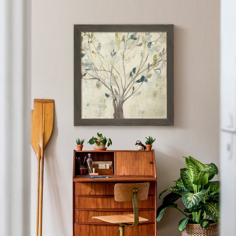 Arbre de bleu II, reproduction d’art encadrée, H 31,5 po x l 31,5 po x P 1,5 po, Pas de tapis, Toile avec cadre gris