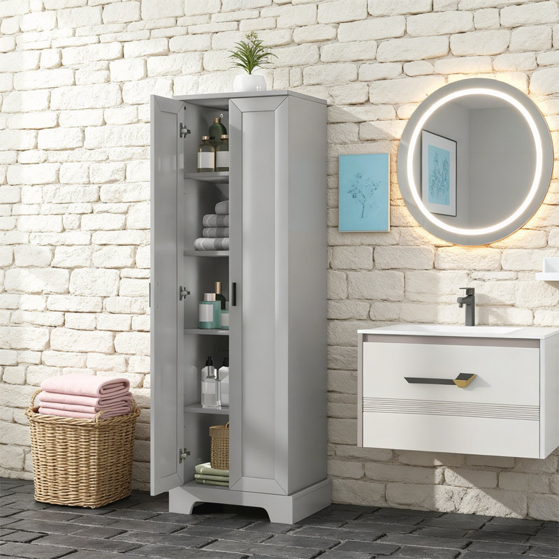 Storage Cabinet With Two Doors For Bathroom, Gray