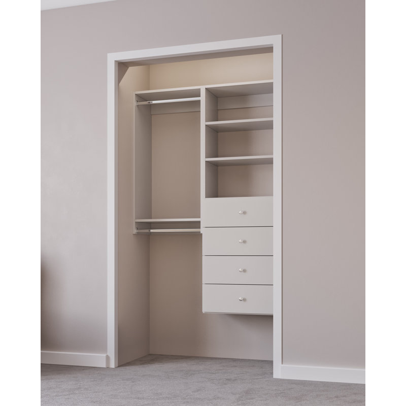 White Wood Compact Closet Kit with Shelving, 60" Wide