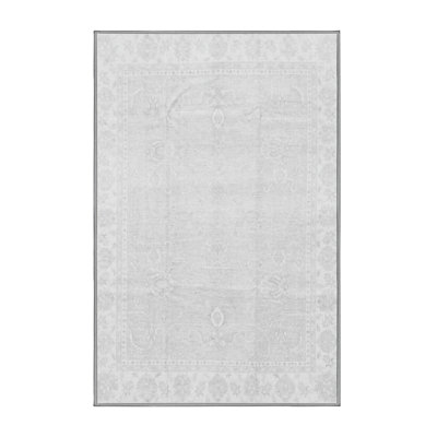 Tapis gris / blanc en chenille / polyester tissé à la machine Neils