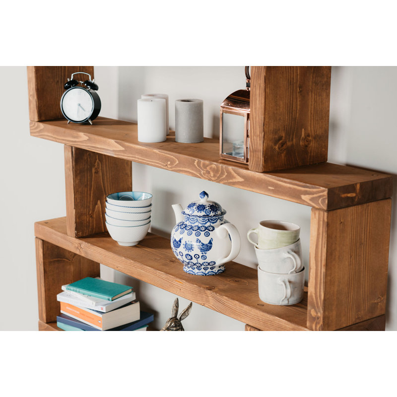 Eads Solid Wood Geometric Bookcase, Rugger Brown, 152" H x 140" W x 20" D
