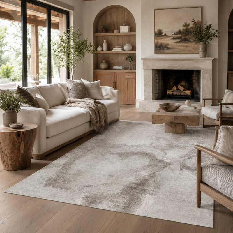 Tapis beige et brun noué à la main de haute qualité, Rectangle 6' x 9'