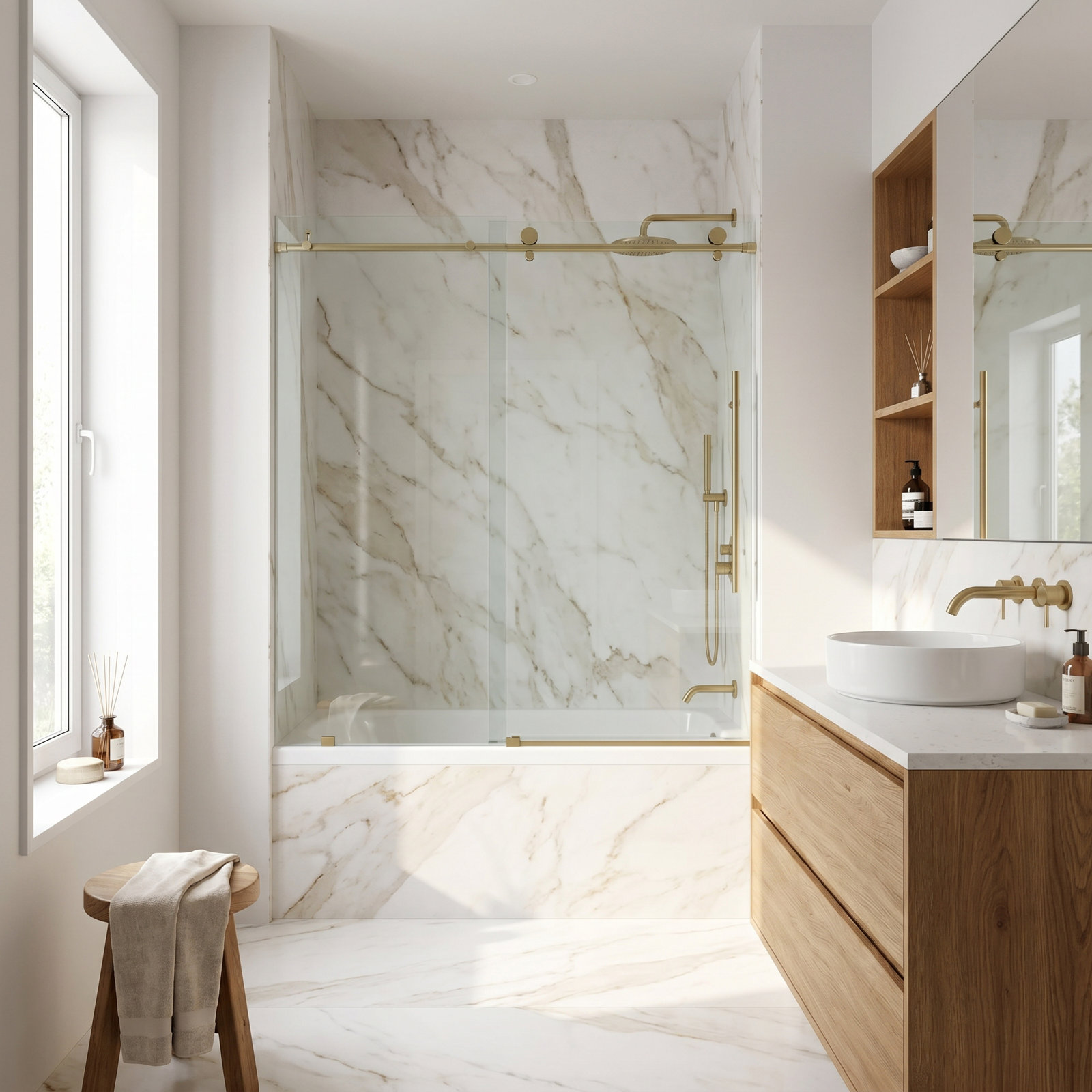 Elan E-Class Frameless Sliding Tub Door, Matte Gold