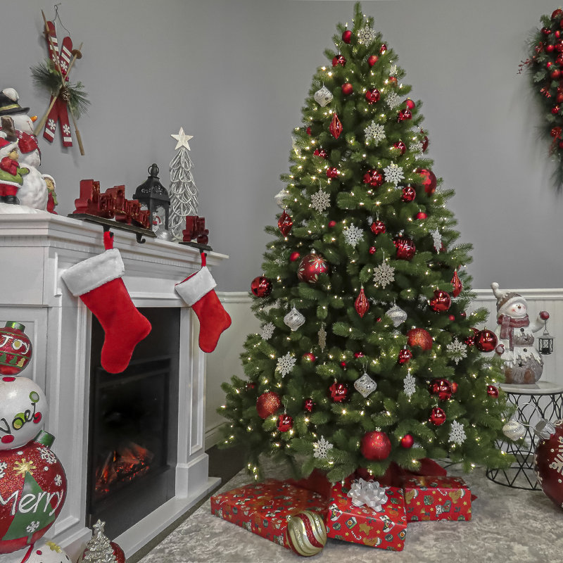 Downswept Douglas Artificial Fir Christmas Tree with Dual Color LED Lights, 9' H