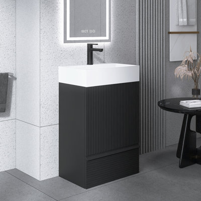 Meuble-lavabo autoportant moderne rayé 20 po avec lavabo en céramique