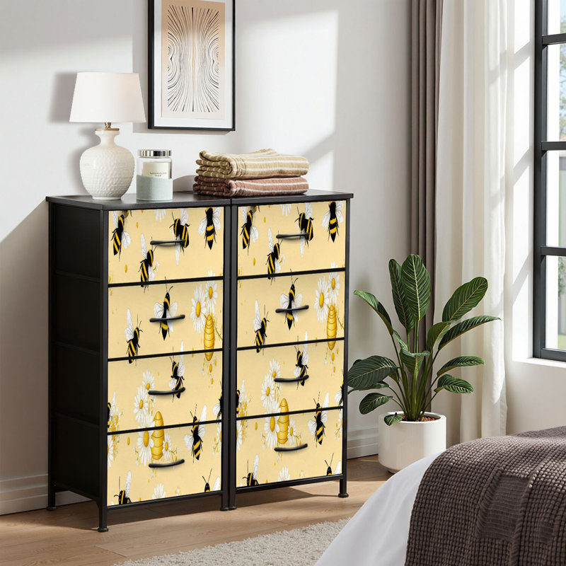 Commode pour commode de chambre à coucher Bumblebees Daisies Commodes jaunes et commodes de rangement en tissu avec bacs de rangement à 4 tiroirs
