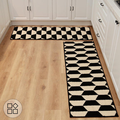 Tapis de cuisine pour le plancher, tapis de cuisine antidérapants lavables, tapis de couloir pour plancher de cuisine, 47 po x 17,7 po, tapis autoportant confortable en 100% polypropylène, noir
