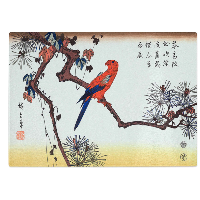 Glass Macaw On Pine Branch by Utagawa Hiroshige Chopping Board, 39 cm W x 28.5 cm L