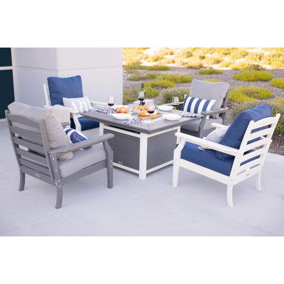 LuXeo Park City 42"" Square Two-Tone Fire Pit Table with 4 Aspen Deep Seating Chairs -  42-WGG-1550G4