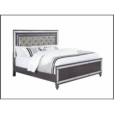 Glam Style Upholstered Headboard with Button Tufting, Glass Inlay, and LED Lights for Elegant Bedrooms