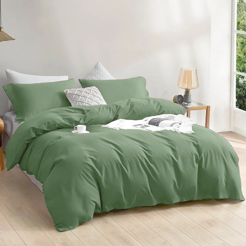 Luxury 4-Piece Microfiber Duvet Cover Complete Set, Double Duvet Cover + 3 Additional Pieces, Olive Green
