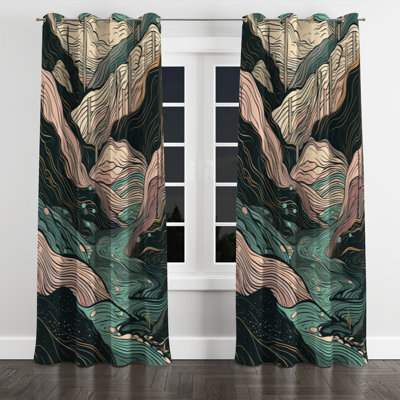 Green Linear Symphony IV - Modern Velvet Grommet Curtain - Room Darkening - 1 panel