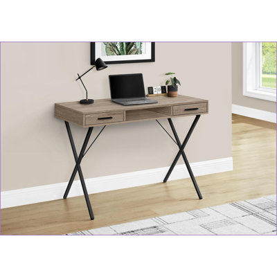 Bureaux: bureau d'ordinateur moderne de 42 po avec configuration gauche / droite, tiroirs de rangement et amp; Tablette, stratifié brun / métal noir | Taupe foncé | Panneau de particules