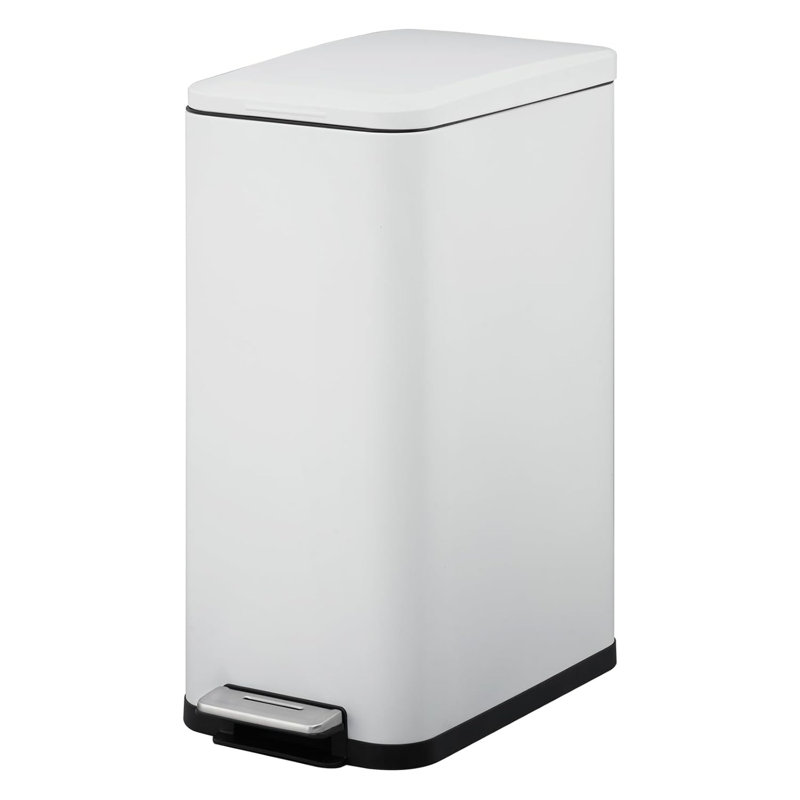 Stainless Steel Step Trash Can with Soft-Close Lid, 13 Gallon Slim Kitchen Garbage Bin, White