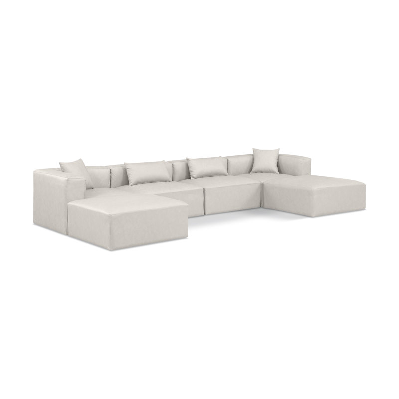 Canapé modulaire en cuir 6 pièces Vegan, Cuir crème végétalien