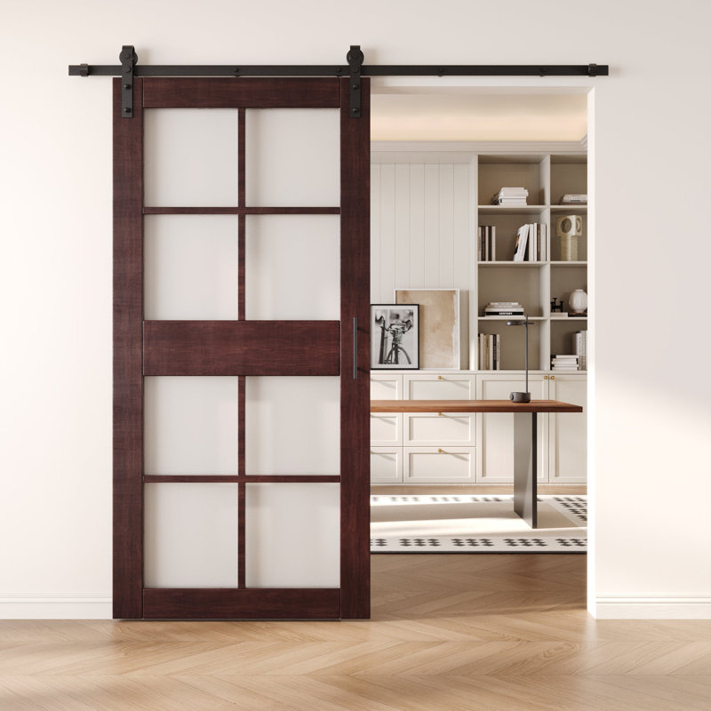 Porte de grange non assemblée et finie en verre de 40 po x 84 po avec ensemble de quincaillerie en acajou rouge 40 po x 84 po Homacer