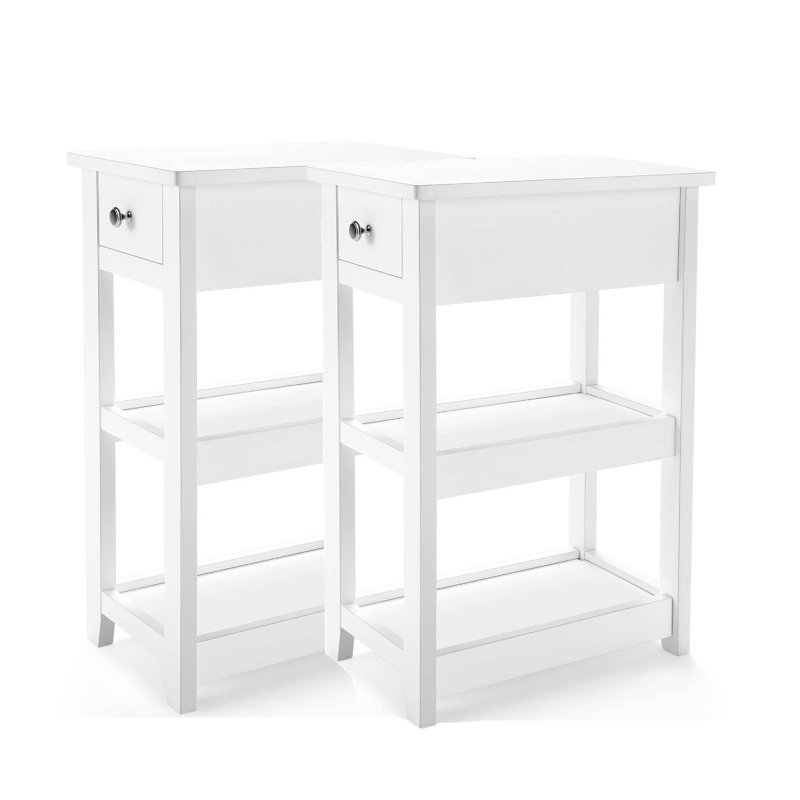 End Table Set with Storage, White