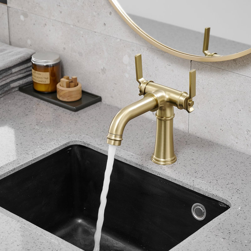 Robinet pour salle de bain à 2 poignées or à un trou avec bonde Tremont, Or brossé