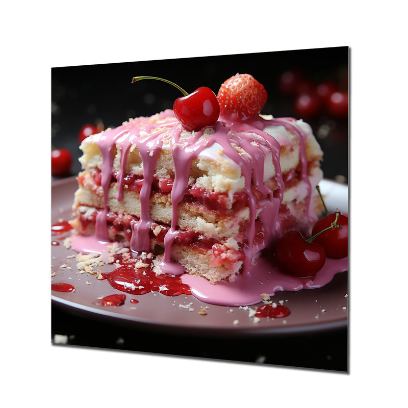 Rose cerise, dessert, chaos - Desserts, art mural en métal, H 29 po x l 29 po x P 1,5 po