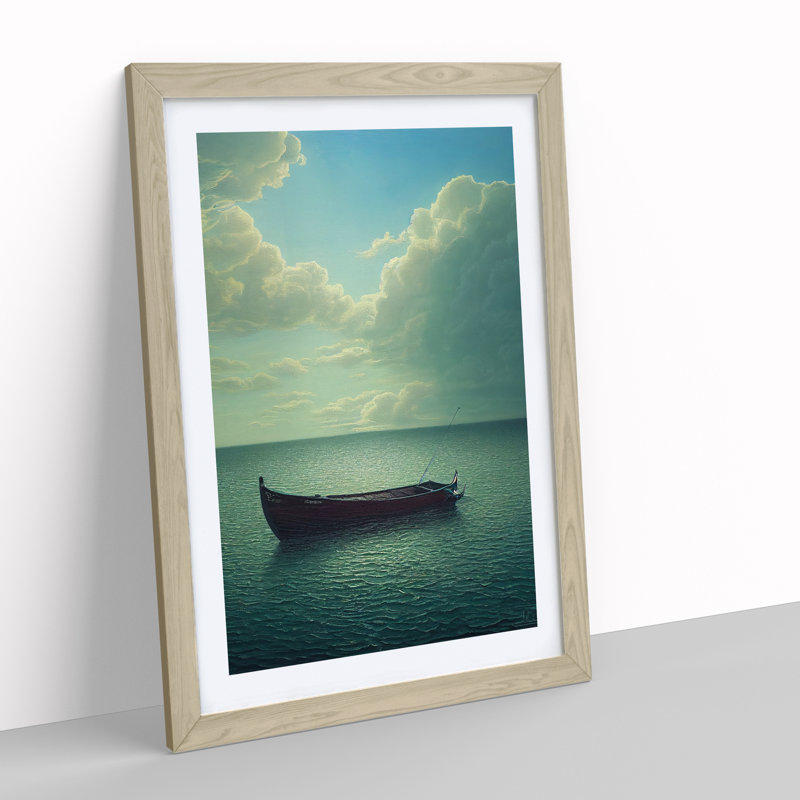 Boat Under The Clouds - Print, 64cm H x 46cm W x 2cm D, Oak, Oak Framed
