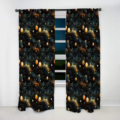 Celestial Constellations Planet Pattern - Modern Velvet Curtain - Room Darkening - 1 Panel