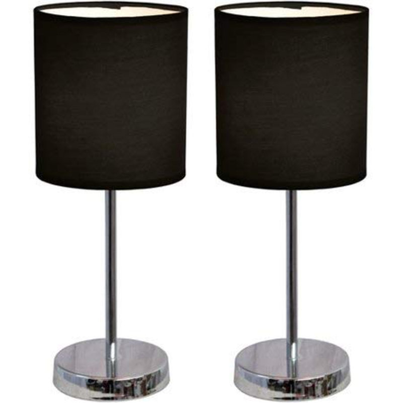 Amandev Simple Designs Mini Basic Table Lamp with Drum Fabric Shade, White
