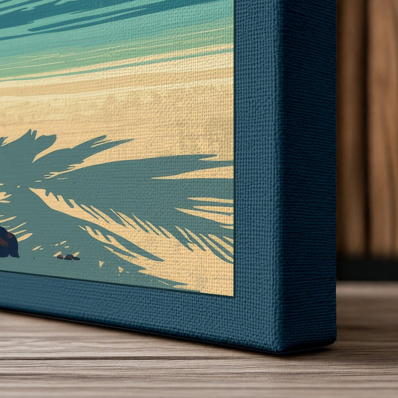 Tropical Shoreline Coastal - Wrapped Canvas, 30x20 - 76.2 x 50.8 cm, Teal Border