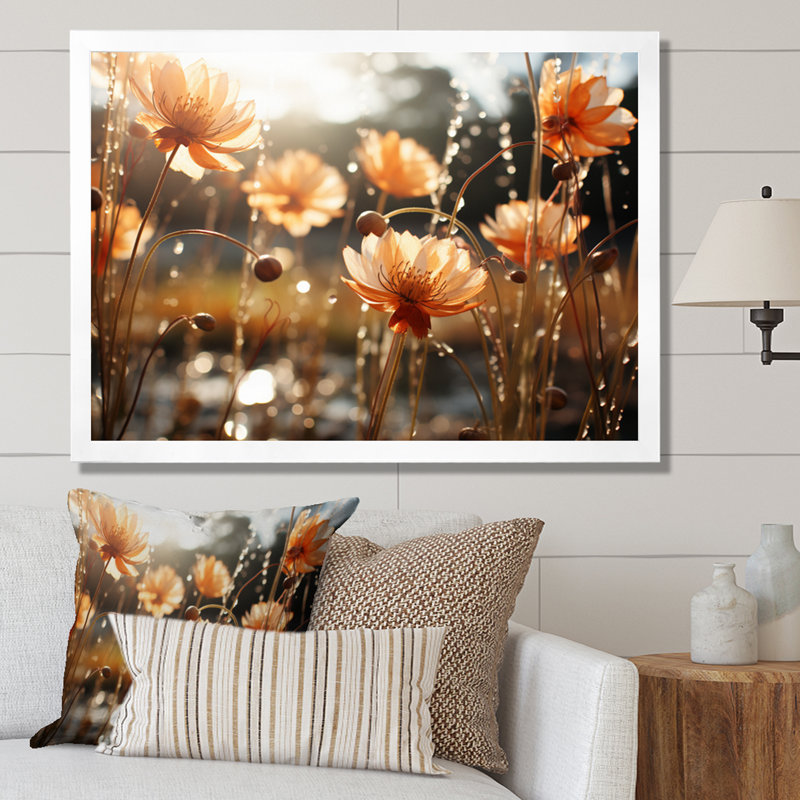 Mums Field I, reproduction d'art sur toile, H 12 po x l 20 po x P 1 po, Cadre simple blanc