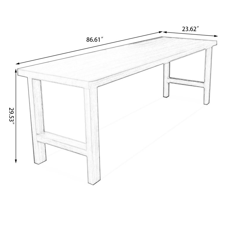 Bureau rectangulaire brun en bois massif, H 29,53 po x l 86,61 po x P 23,62 po