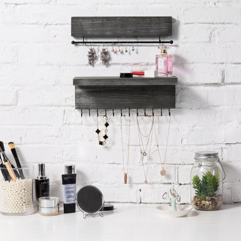 Vintage Wood Wall Mounted Jewellery Holder, Grey/Black