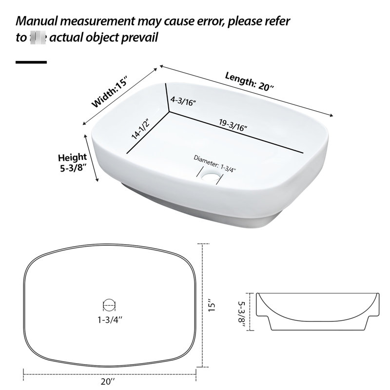 Lavabo vasque de salle de bain en céramique blanc semi-encastré de 20 po x 15 po, résistant aux taches et aux acides, faible absorption d'eau, conception moderne facile d'entretien avec cuve allongée, teinture, installation